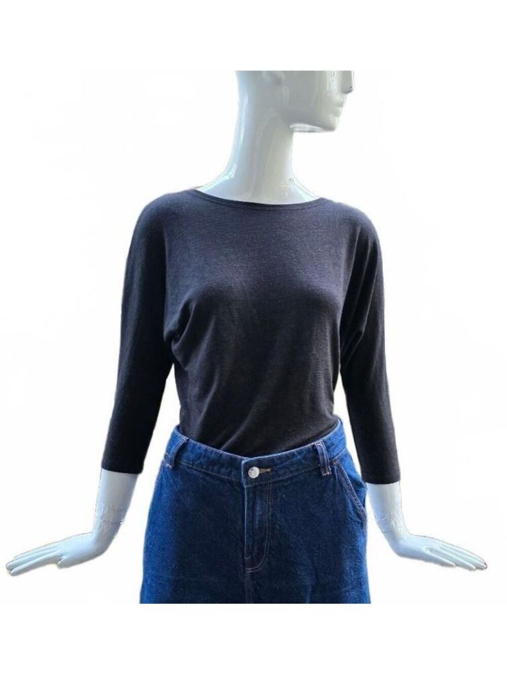 Rachel Zoe Minimalist Soft Knit Charcoal Top With 3/4 Length Batwing Sleeves. Sm